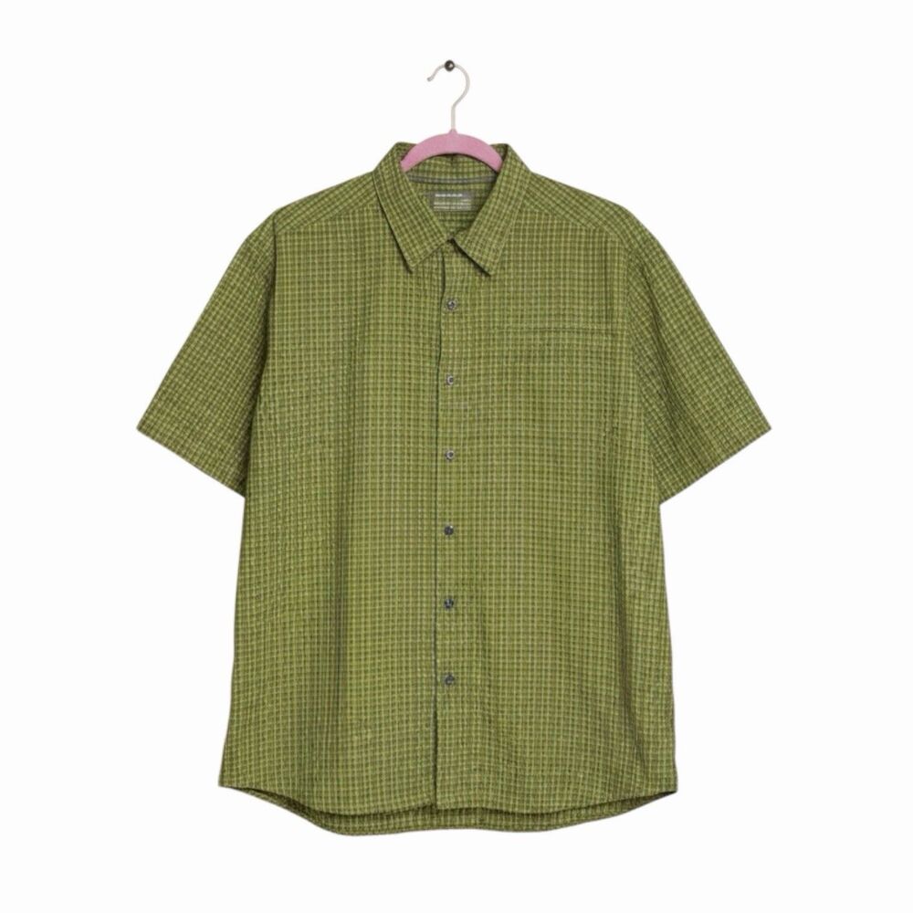 Marmot Mens Button Front Camp Shirt Top Plaid Zip Pocket Green XL